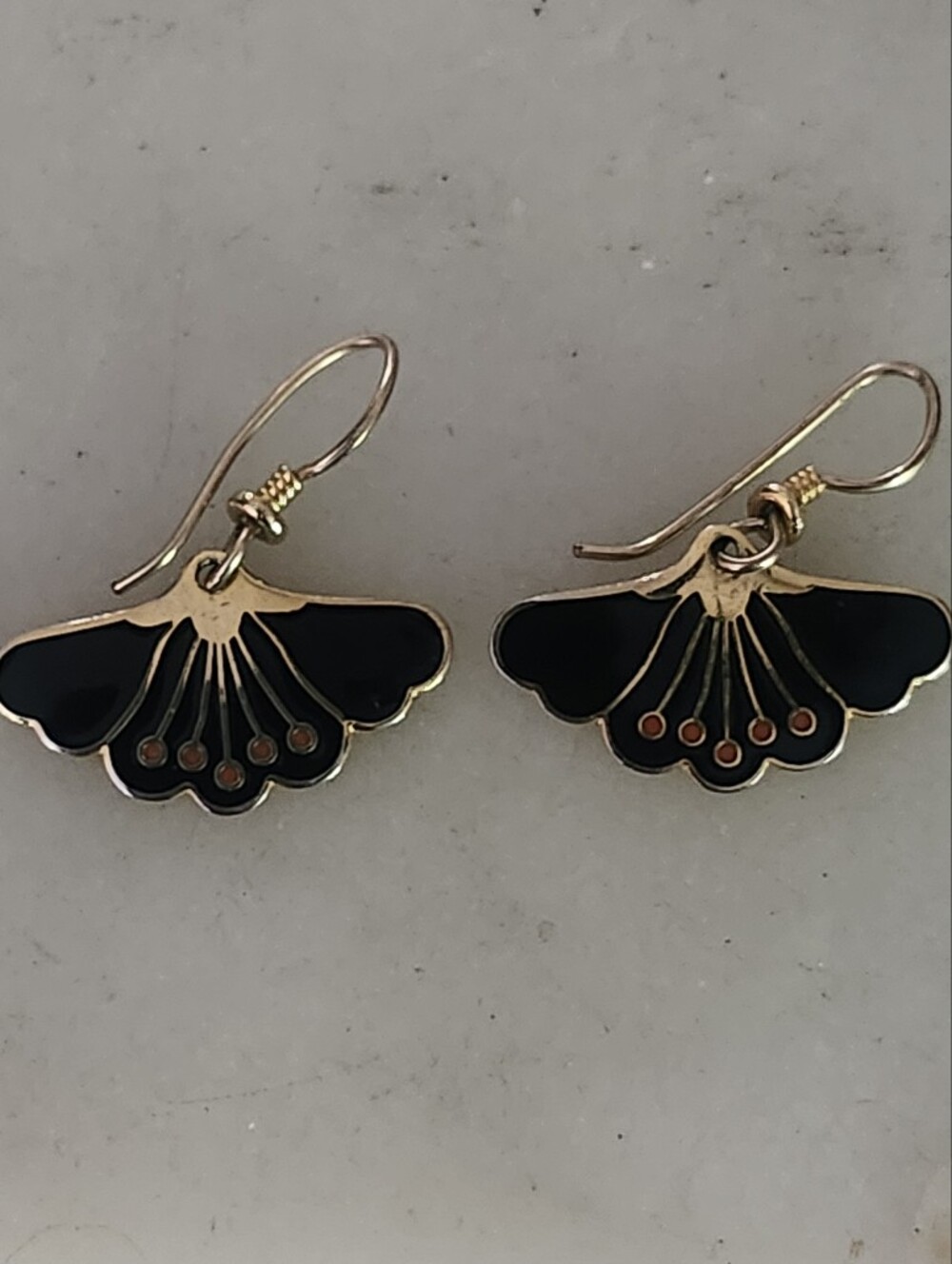 Laurel Burch "Peony" Black With Gold Tone Luna Moth Earrings